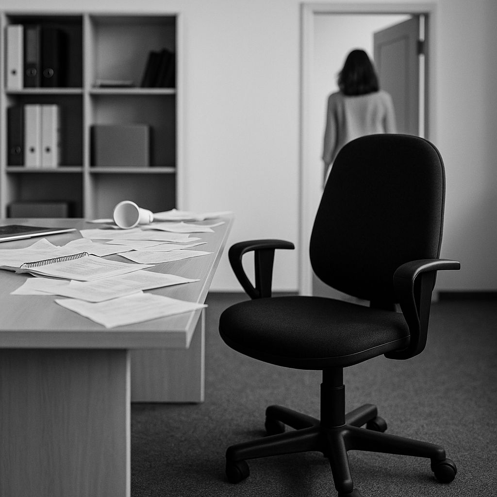 ausencias laborales Una mujer saliendo de su oficina. Un programa que no mide solo ausencias: detecta fugas de implicación, deseo y vínculo antes de que se traduzcan en baja.